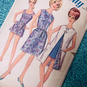 Bust 33” Vintage 60s Simplicity Sewing Pattern 7097, Ladies Retro Mod Summer Dress or Beach Coat, Bathing Suit, Panties or Bikini Bottoms
