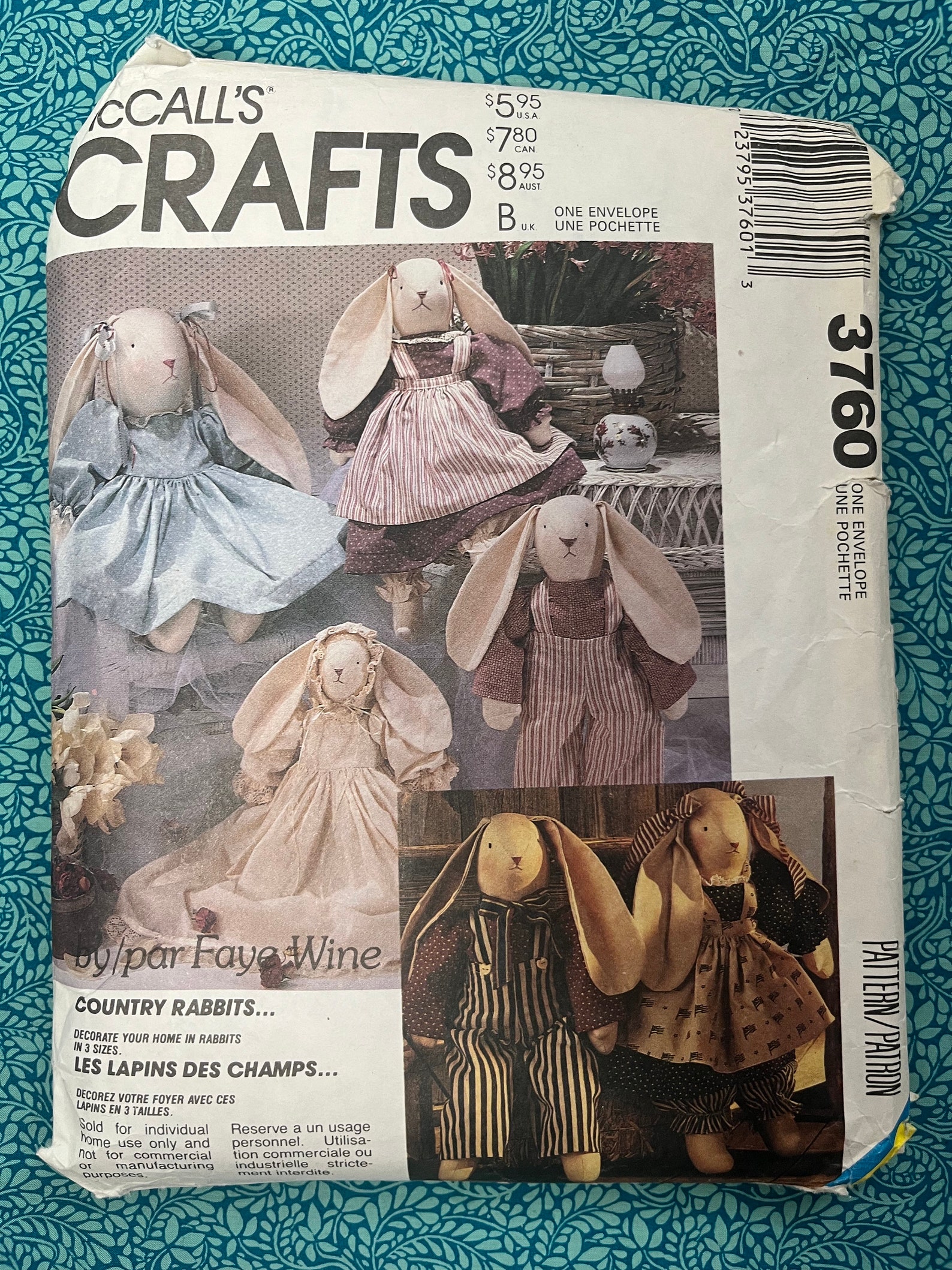 Vintage 80s Mccalls Crafts Faye Wine Country Rabbits Sewing Pattern ...