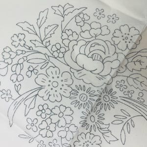 Floral Centrepiece Embroider Transfer, Roses and Lattice Border, Deightons Silver Iron-On Paper DY17105