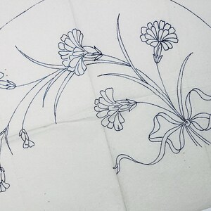 Vintage Embroidery Transfer for Carnation Flowers and Bow, Iron-On Design by Deightons 4609, 20" x 14.5" Pattern Sheet