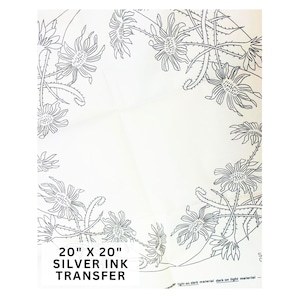 Vintage Iron-on Hand Embroidery Transfer Large Round 20" Floral Border, Deighton's Botanical Daisy Cushion