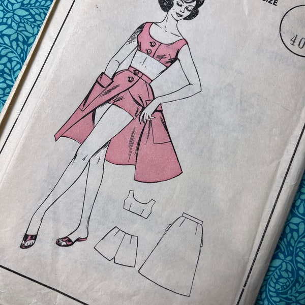 Bust 40" Vintage Uncut 50s Woman's Realm L62 Sewing Pattern, Ladies Crop Bralette Top Shorts Skirt