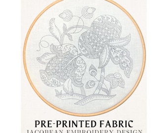 Jacobean Vine Pre-Printed Embroidery Fabric, Ready-to-Stitch Vintage Crewel-Style Floral Design for 8" Hoop Panel