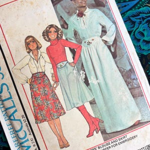 Bust 31.5&quot; Vintage McCalls Sewing Pattern 5867, Ladies Folk Peasant Inspired Embroidered Skirt and Blouse, Cottagecore, Prairie Style