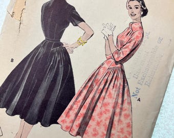 Bust 30" Vintage 1950s Butterick Sewing Pattern for Women 7223, Softly Pleated Dress