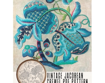 Jacobean Crewel Hand Embroidery Pattern PDF – Vintage Acorn & Leaf