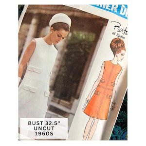 Cartamodello per abito Vogue Couturier, busto 32,5", cartamodello vintage anni '60, abito Pertegaz di Spagna 1916 a linea A Mod con tasche, 10