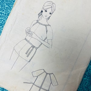 Bust 34&quot; Vintage 60s-70s Woman&#39;s Realm Home Sewing & Knitting Pattern Ladies One-Piece Jumpsuit with Raglan Sleeves and Micro Shorts, Romper