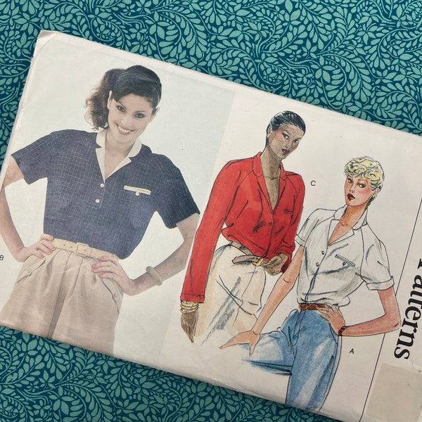 Bust 34" Vintage 80s Vogue 7674 Sewing Pattern, Ladies Blouse, Contrast Detail, Loose Fitting, Size 12