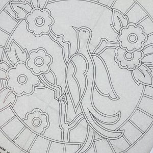 Large Embroidery Transfer of Bird and Floral Design, 20" Iron-On Pattern Sheet, Trapunto, Cushion Project