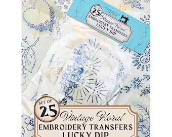 25 Floral Vintage Iron-On Embroidery Transfer Bundle – Botanical Mixed Motifs