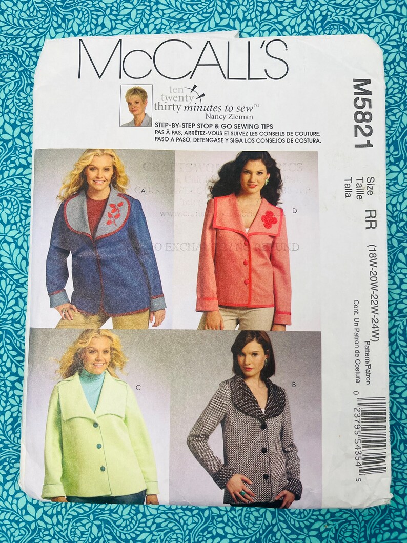 Bust 40-42" Mccalls M5821 Sewing Pattern, Fast & Easy Jacket With ...