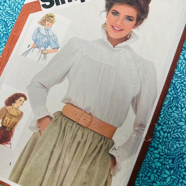Bust 34" Uncut Vintage 80s Simplicity Sewing Pattern 5575, Ladies Asymmetrical Blouse with Ruffles, Collar, Gathered, Yoke, Size 12