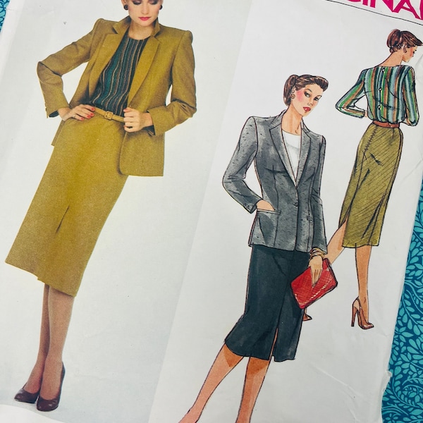 Buste 32,5" vintage non coupé des années 80 Vogue Paris Original Sewing Pattern 2405, Veste Blazer pour dames, Jupe et Chemisier, Costume, Designer, Taille 10