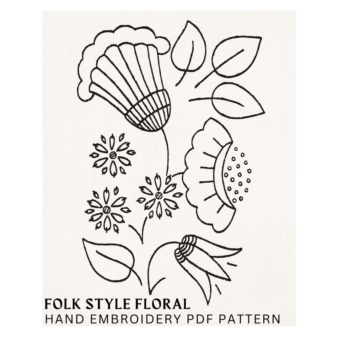 Folk Style Floral Hand Embroidery Pattern PDF – Vintage Retro Flowers ...