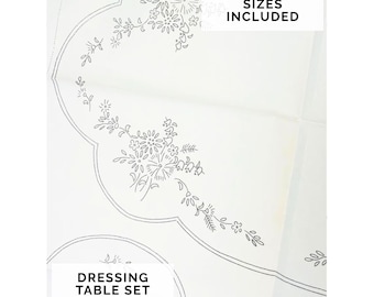 Vintage Iron-On Hand Embroidery Transfer by Deightons U2731, Simple Wildflower Dressing Table Set, Floral Borders