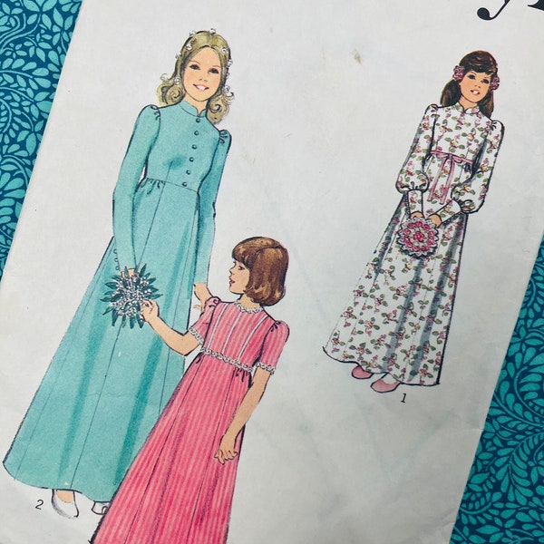 Age 6 Vintage retro 1970s ‘Style’ 4476 pattern childs and girls maxi bridesmaid dress seventies flower power bishop sleeve hippy wedding