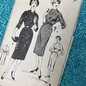 Bust 40" Vintage 50s Style Sewing Pattern 1082, Ladies Dress with Batwing, Neckline Variations