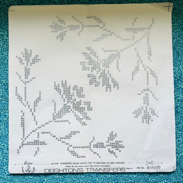 Vintage Hand Embroidery Design Deightons Silver Transfer K1707/2, Cross Stitch Corner Design Floral Flower Stylised 10" Sheet