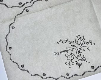 Embroidery Transfer for Floral Border Tablecloths by Deightons DU2754, Wildflower Rose 11x17" & 7.5" Round Border Dressing Table Set