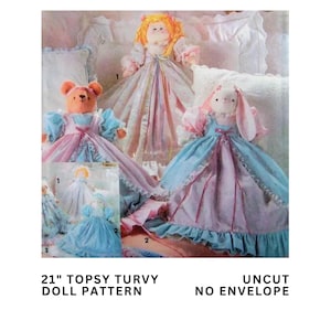 Modello di cucito vintage Simplicity Craft anni '90 8210, bambola Topsy Turvy da 21", bambola orso e coniglietto