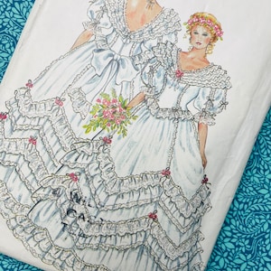 Büste 80s-40&quot; Vintage 80s New Look Schnittmuster 6360 Romantisches Ballkleid Brautkleid-Rüschen, Spitzenbesatz & Vorhängen, Mieder mit Prinzessinnen Naht.&quot;