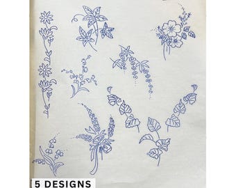Transferencias de bordado vintage para planchar a mano de Briggs, pequeños motivos florales. Elige tu diseño: patrones de bordado de los años 30 para principiantes.