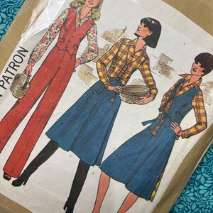 Bust 32.5" Vintage 1970s Simplicity Sewing Pattern for Women 7675, Shirt, Pants, Waistcoat Vest and Back Wrap Skirt, Size 10