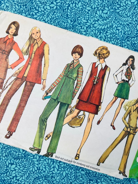Bust 32.5 Vintage 70s Simplicity Sewing Pattern 8924 Ladies Vest Mini Skirt Blouse and Skirt Sleeveless Jacket Waistcoat Size 10 Etsy