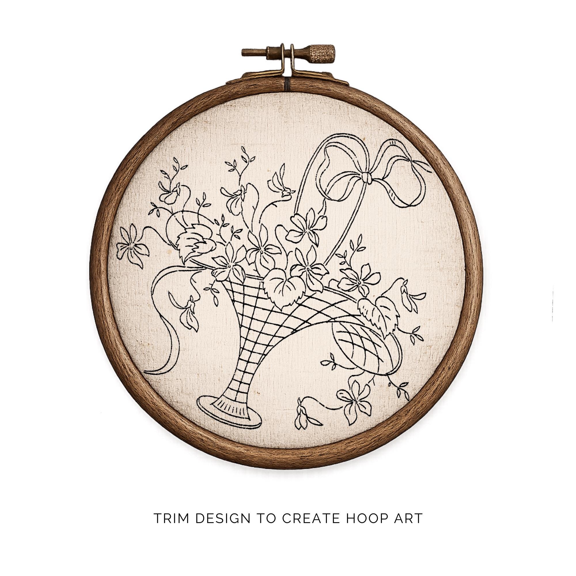 Basket of Flowers Embroidery Pattern PDF, Antique 1912 Floral