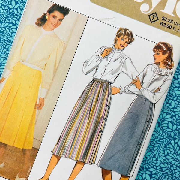 Hips 34.5" Vintage 1980s Style Sewing Pattern 3822, Ladies Midi Skirt, Pleated, Side Button Detail, Size 10