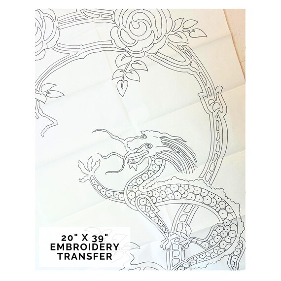Large 40" Chinese Dragon Embroidery Transfer, Vintage Iron-On Transfer Pattern by Deightons FX13489,