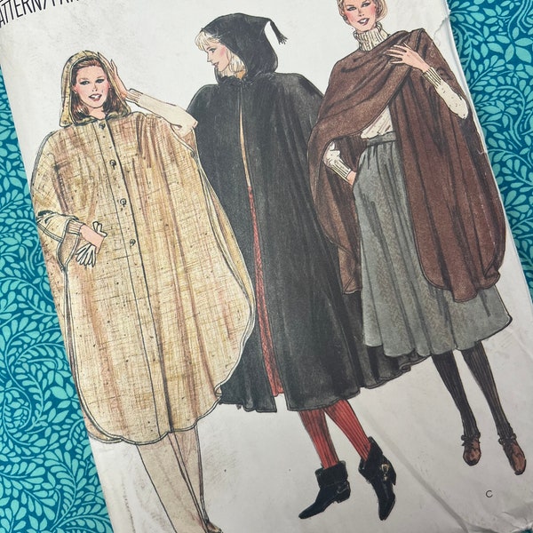 Vintage 80s Vogue Sewing Pattern 8147, Ladies Cape Pattern, Hooded Cape and Cover-Up, One Size