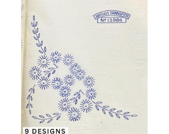 Transferencias vintage para planchar y bordar a mano de Briggs, Lazy Daisy Floral Corners. Elige tu diseño.