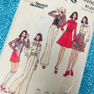 Bust 32.5&quot; Vintage 70s Butterick Sewing Pattern 3105, Young Designer Daniel Hechter Retro Cuffed Shorts, Flared Pants, Skirt, Jacket,