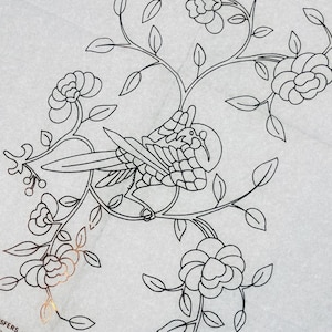 Vintage Exotic Bird Embroidery Design, Iron On Transfer, Asian Chinoiserie Needlework