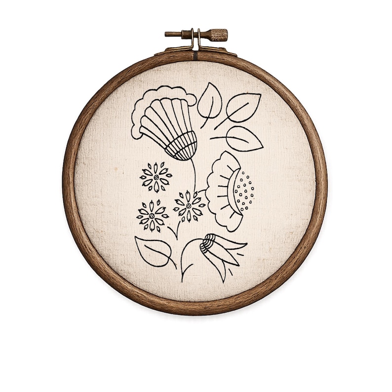 Folk Style Floral Hand Embroidery Pattern PDF – Vintage Retro Flowers ...