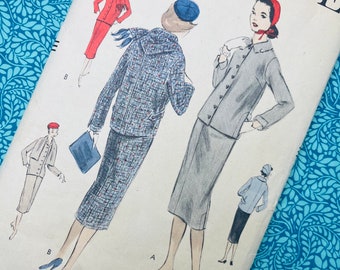 Bust 30.5" Vintage 50s Vogue Sewing Pattern 3619, Ladies Skirt Suit with Box Jacket, Slim Fit Midi Skirt, Size 11,