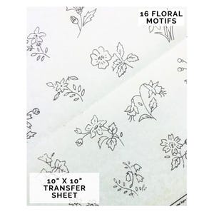 10" Sheet of 16 Tiny Floral Hand Embroidery Motifs in Silver Ink, Vintage Iron-on Transfer by Deightons