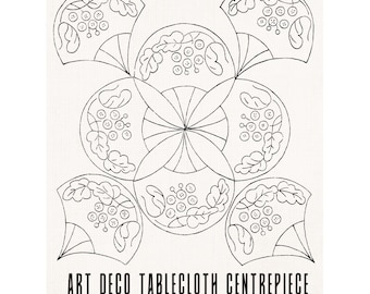 Vintage-Handstickmuster (PDF) – Art-Deco-Eichenblatt-Medaillon, Tischdecken-Mittelstück, 1930er Jahre