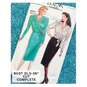 Mönster för omlotttopp från 1980-talet, byst 89-91 cm. Vintage 1980-talsmönster för kvinnor i ny look 6667, blus och kjol.