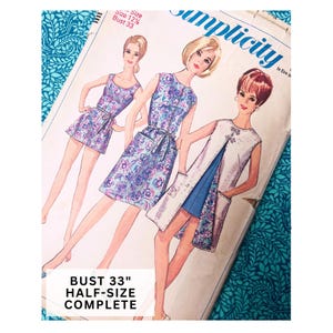 Patron demi-taille, buste 33" vintage des années 1960, modèle de couture simplicité pour femme 7097, vêtements de plage, manteau de plage ou robe, maillot de bain