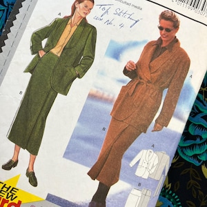 Bust 31.5-39.5" Vintage 1990s Burda Sewing Pattern for Women 3072, Relaxed Wrap Jacket and Skirt Suit