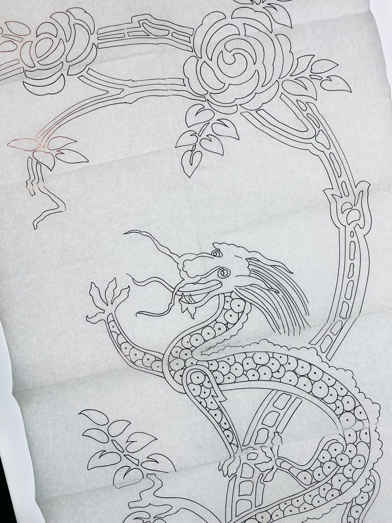 Large 40" Chinese Dragon Embroidery Transfer, Vintage Iron-On Transfer Pattern by Deightons FX13489, image 1