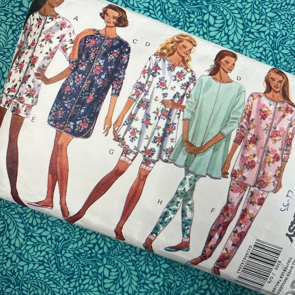 Bust 30.5-44” Vintage 90s Butterick Sewing Pattern 6360 Fast and Easy Ladies Pyjama Nightwear Pattern Oversized Nightshirt Leggings