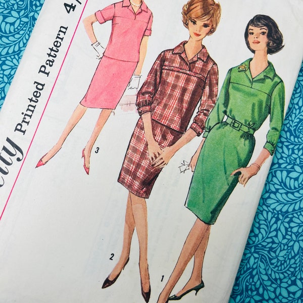 Bust 38" Vintage 60s Simplicity 5057 Sewing Pattern, Ladies Collared Dress, Blouse and Skirt, Size 18,