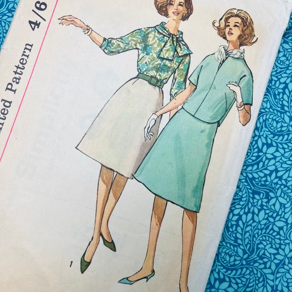 Bust 38" Vintage 60s Simplicity Sewing Pattern 4900, Ladies Kimono Sleeve Skirt and A Line Skirt, Size 18,