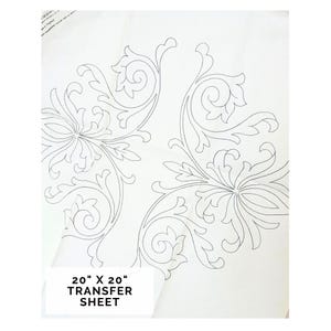 Vintage Iron On Hand Embroidery Transfer by Deightons S 20014, Scrolling Symmetrical Heraldic Design for Chair Back Etc