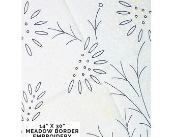 14” x 30” Meadow Border Embroidery Transfer • Wildflower Runner Pattern, Table Runner or Linen Edge Design, Vintage Deighton’s Iron-On