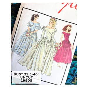 Biust 31,5-40 cali, nieobcięta, styl vintage z lat 90., wykrój do szycia 1678, romantyczna historyczna suknia ślubna, odkryte ramiona, baskijska, wiktoriańska baśń